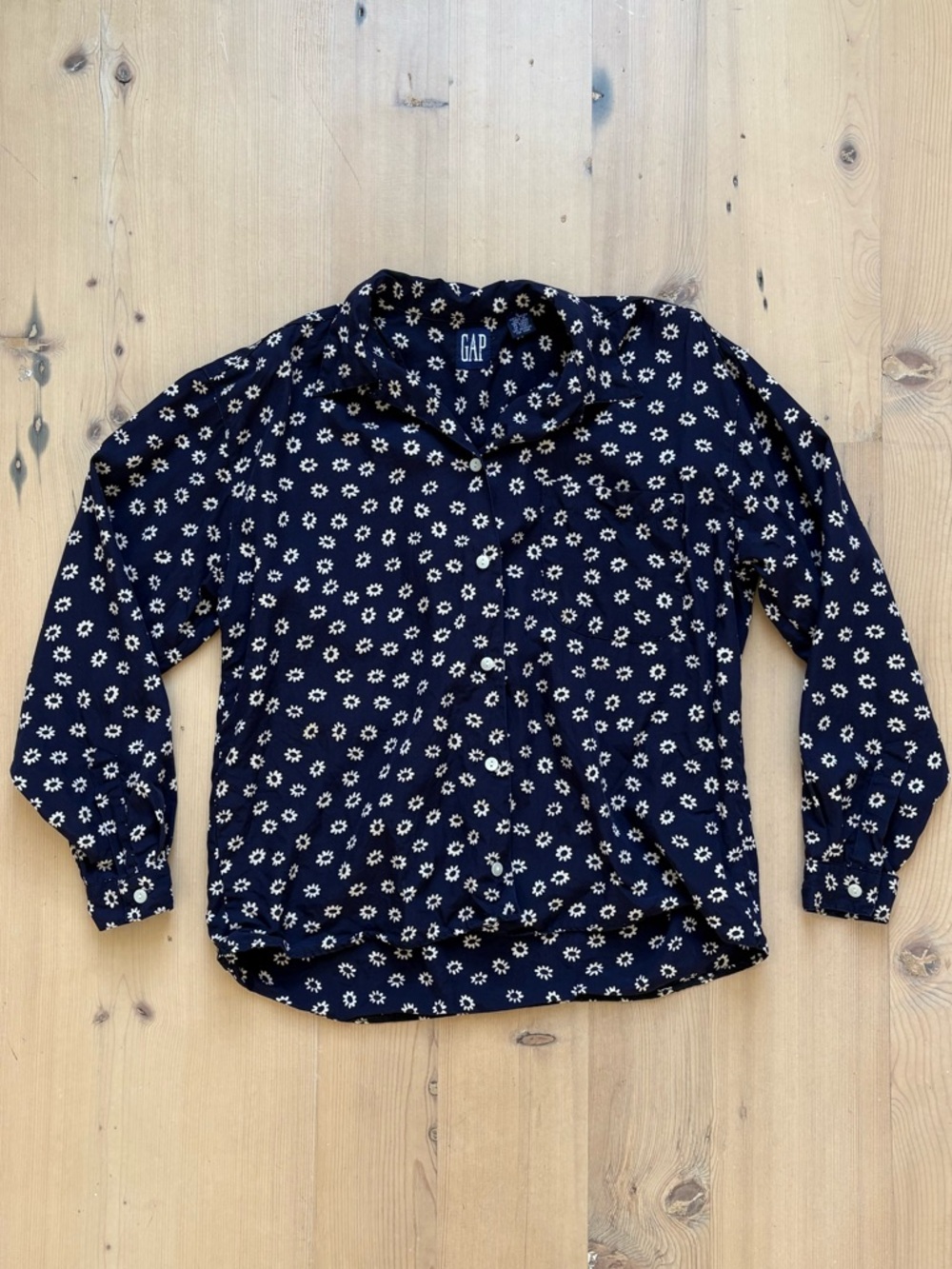 Vintage GAP 90s Navy Floral Button-Front Blouse